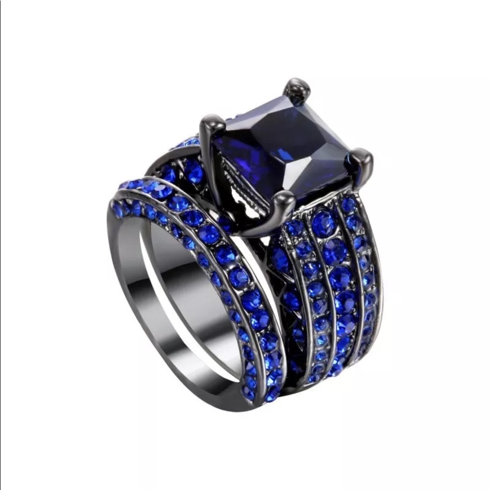 Sapphire Black Gold Filled Ring Set